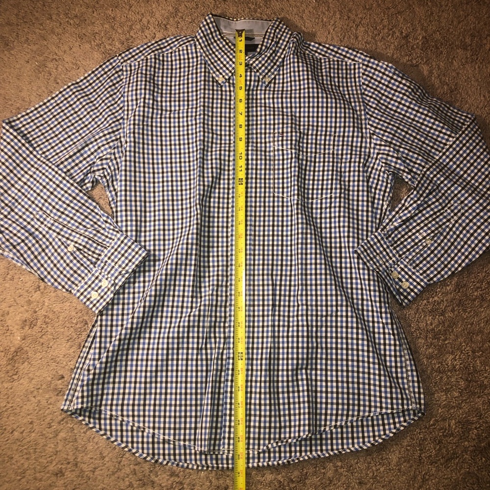 🤑SOLD🤑Tommy Hilfiger Mens Size Medium Button Down Black Blue Work Dress Shirt - Picture 7 of 15